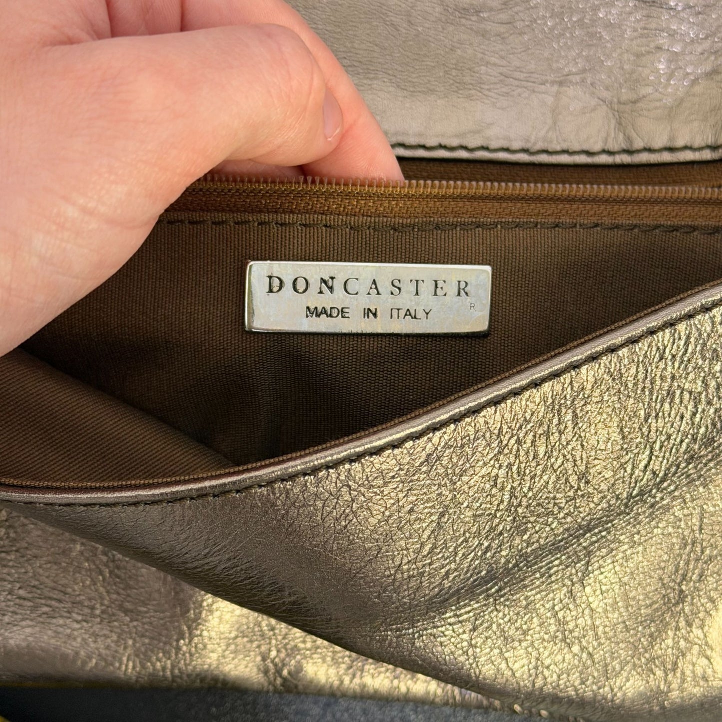 Doncaster Metallic Bronze Multi-Color Leather Wristlet Clutch Made In Italy