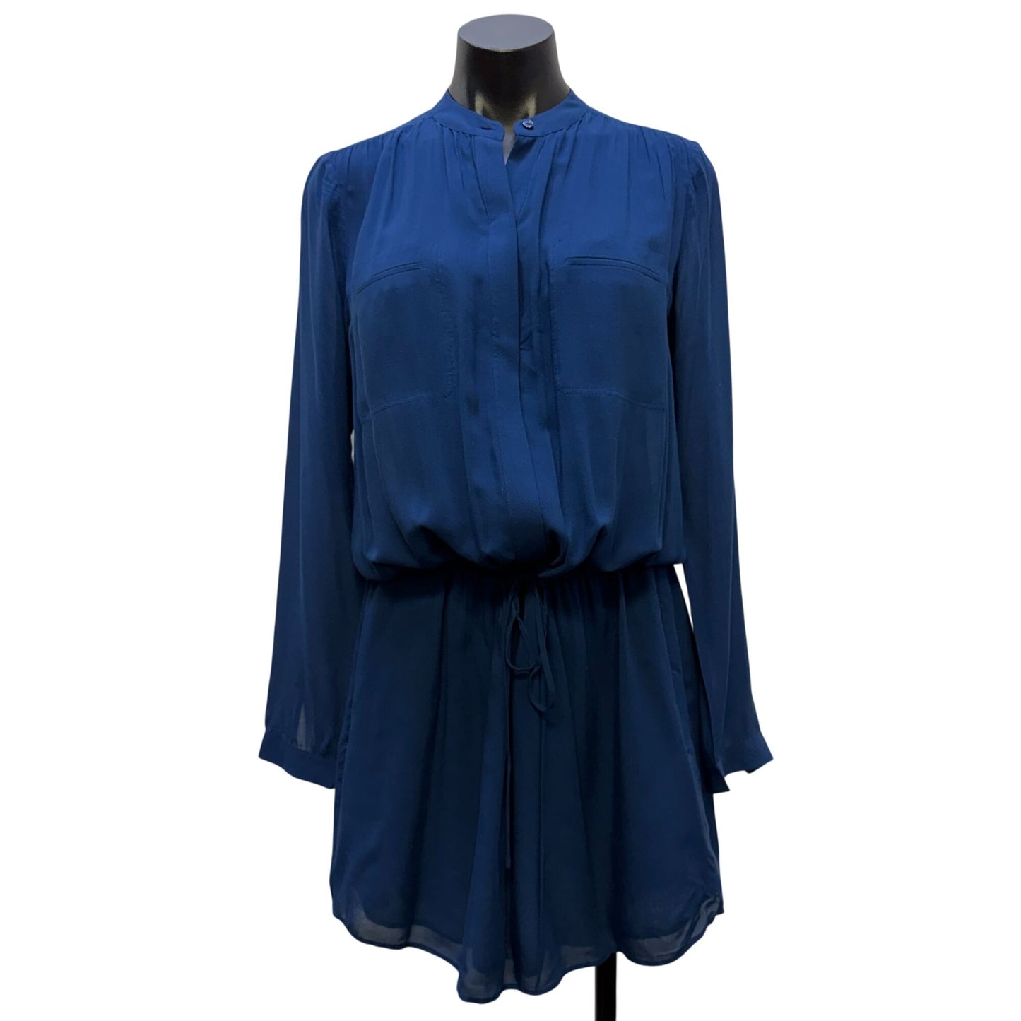 Vince Long Sleeve Drawstring Waist Dress Blue XS