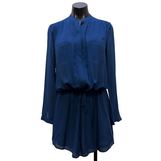 Vince Long Sleeve Drawstring Waist Dress Blue XS