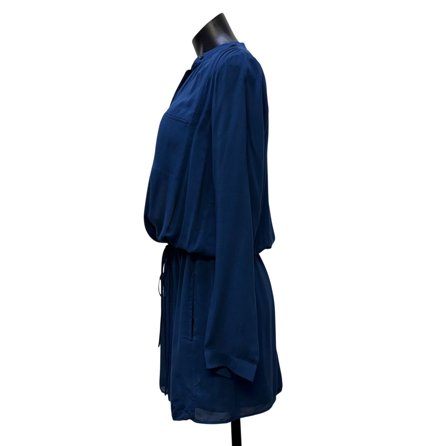 Vince Long Sleeve Drawstring Waist Dress Blue XS