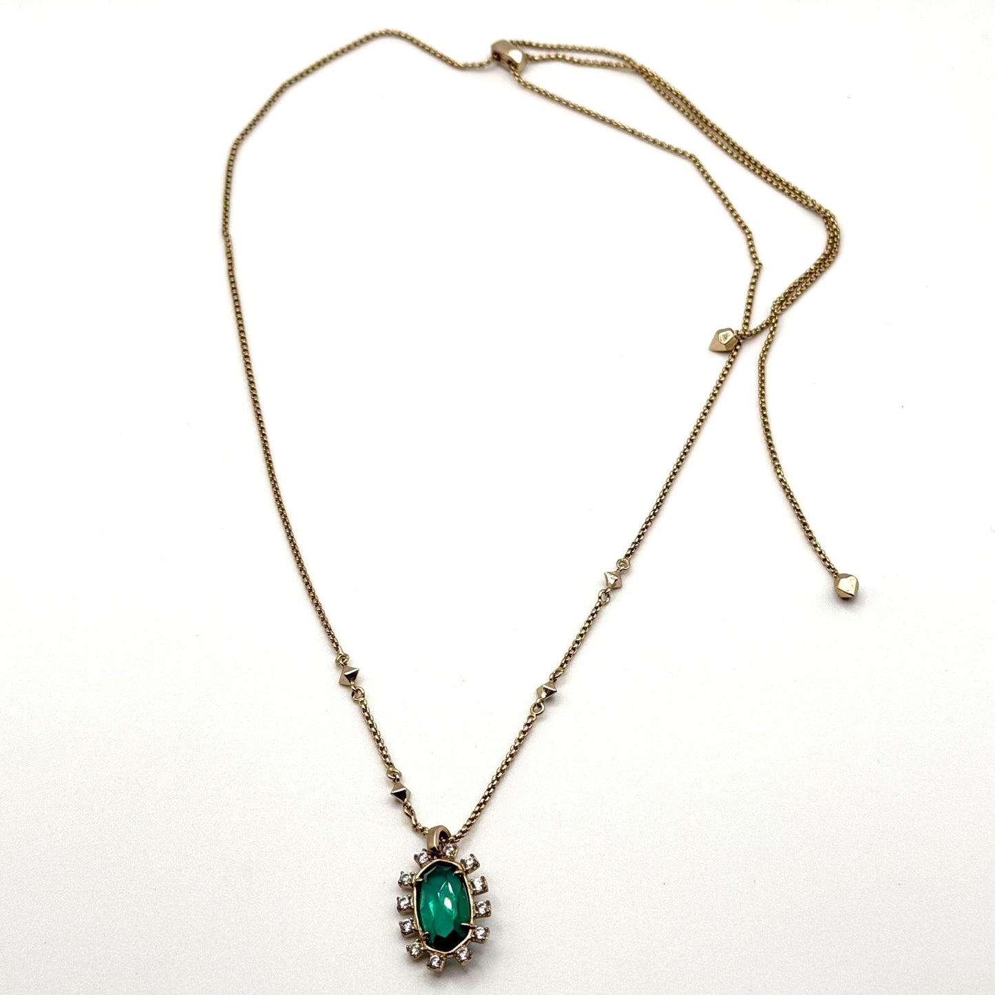 Kendra Scott Green Pendant Gold Adjustable Necklace Oval Shape