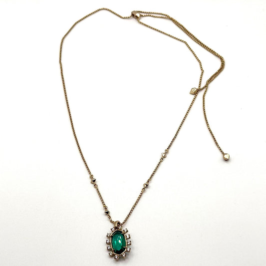 Kendra Scott Green Pendant Gold Adjustable Necklace Oval Shape