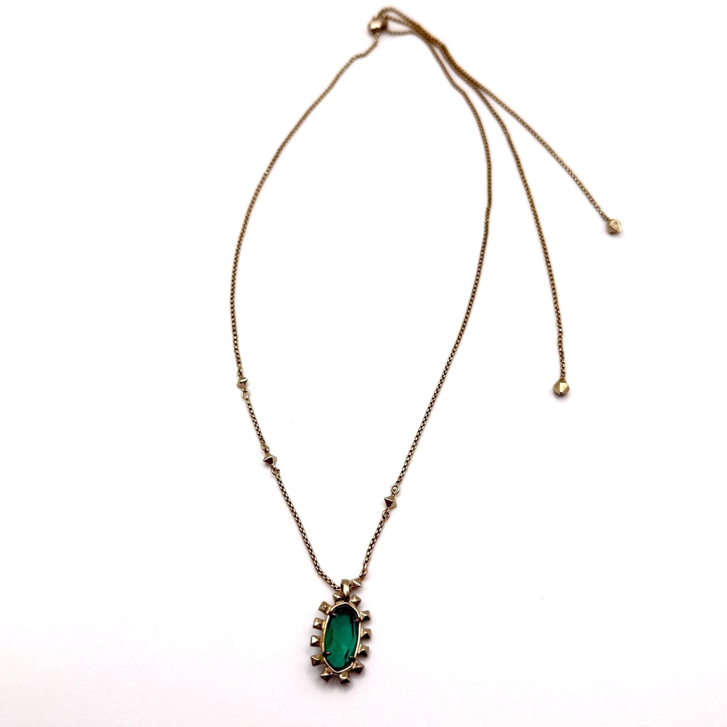 Kendra Scott Green Pendant Gold Adjustable Necklace Oval Shape