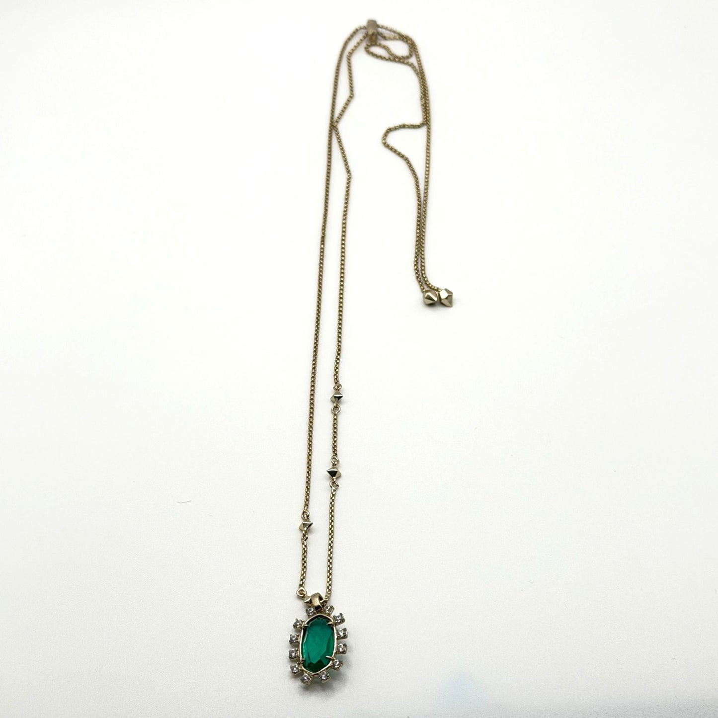 Kendra Scott Green Pendant Gold Adjustable Necklace Oval Shape