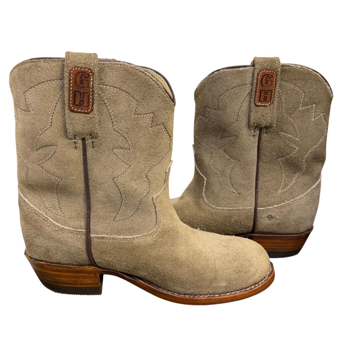 AG Leather Western Boots Kingsland Taupe Suede Round To Size 8