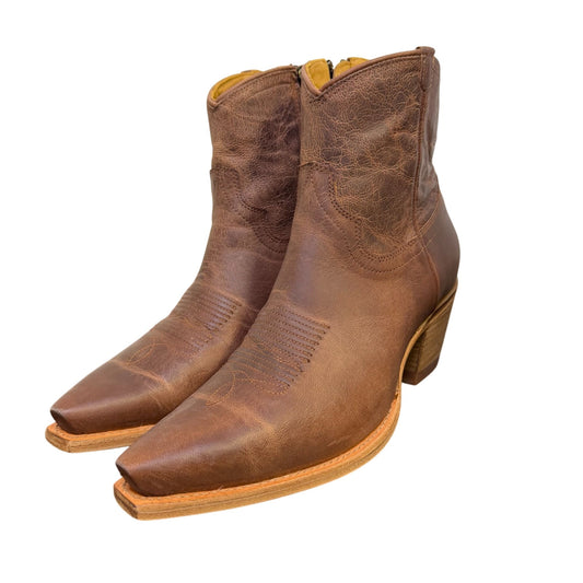 Tecovas Western Brown Leather Booties With Zipper & Size 8.5