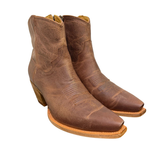Tecovas Western Brown Leather Booties With Zipper & Size 8.5
