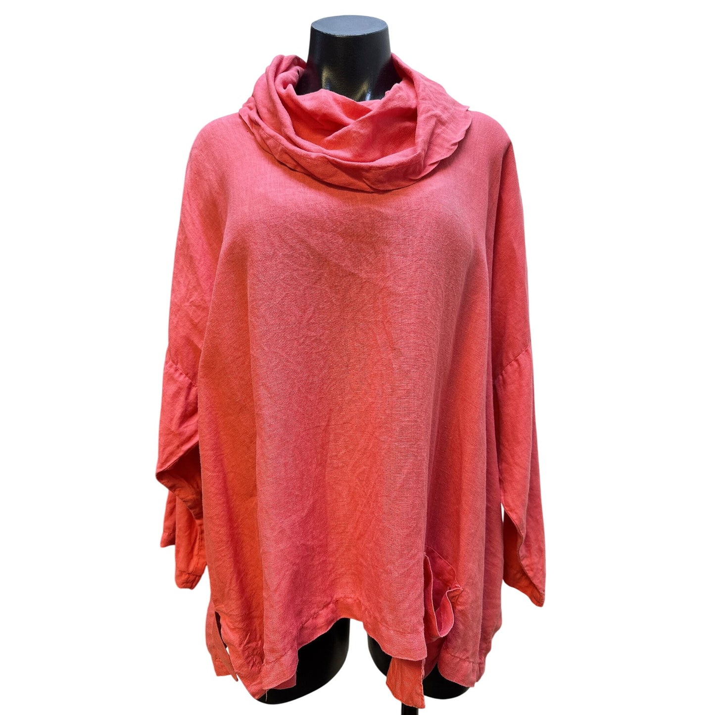 La. Fixsun Coral Cowl Neck Top w/Flowy Sleeves Lightweight Size S