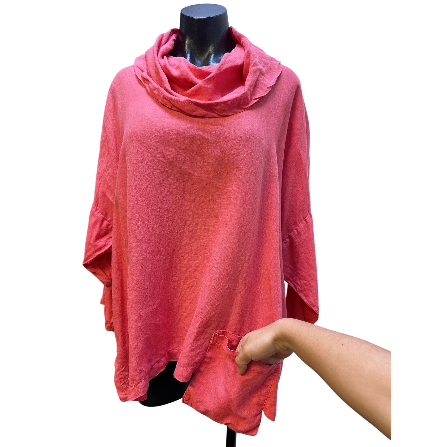 La. Fixsun Coral Cowl Neck Top w/Flowy Sleeves Lightweight Size S