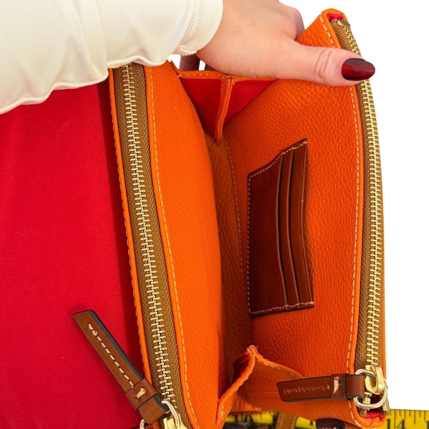 Dooney & Bourke Crossbody Bag Orange Pebbled Leather Adjustable Strap