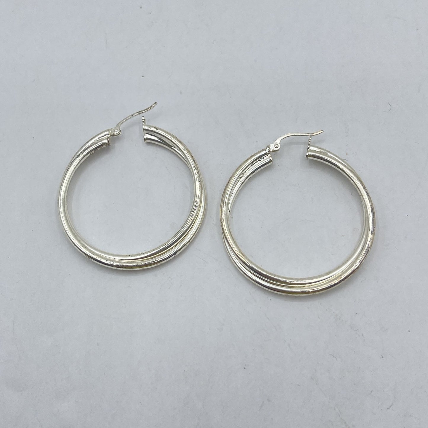 925 Sterling Silver Textured Hoop Earrings Round