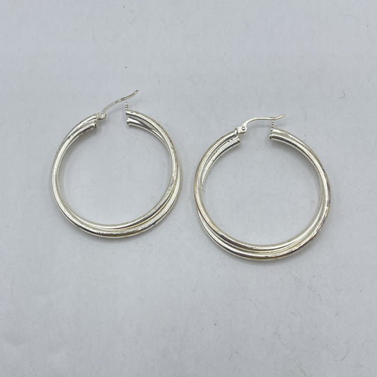925 Sterling Silver Textured Hoop Earrings Round