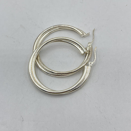 925 Sterling Silver Textured Hoop Earrings Round