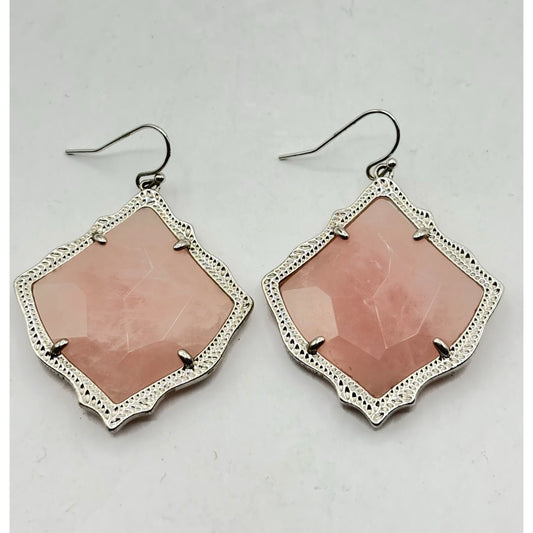 Kendra Scott Silver-Framed Rose Quartz Drop Earrings