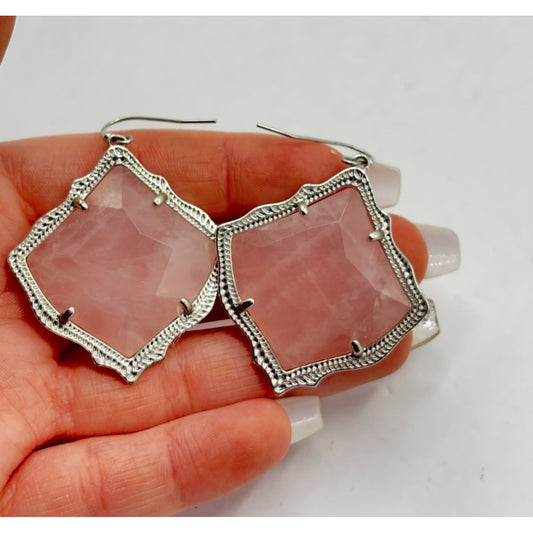 Kendra Scott Silver-Framed Rose Quartz Drop Earrings