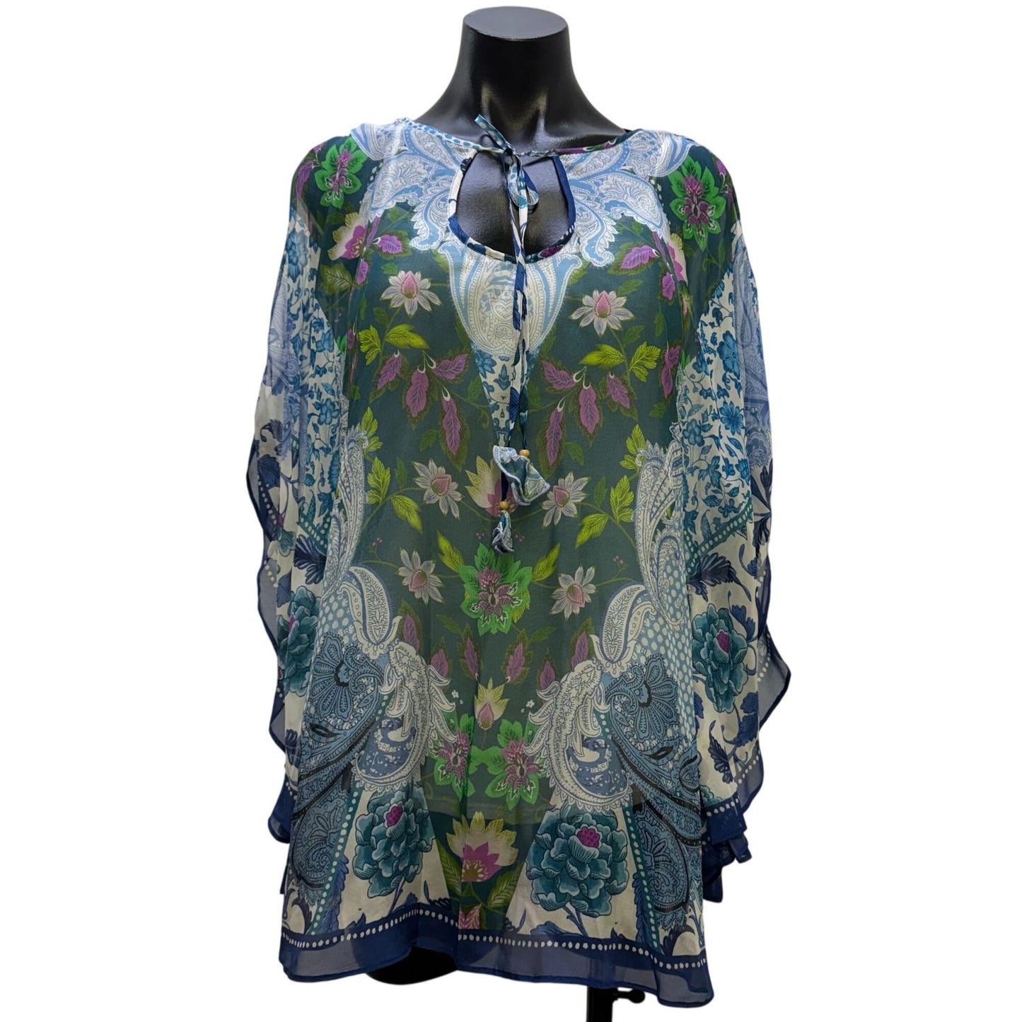 Hale Bob Blouse/Cami Blue Multi Floral V-Neck S