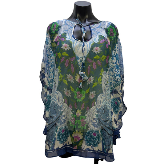 Hale Bob Blouse/Cami Blue Multi Floral V-Neck S