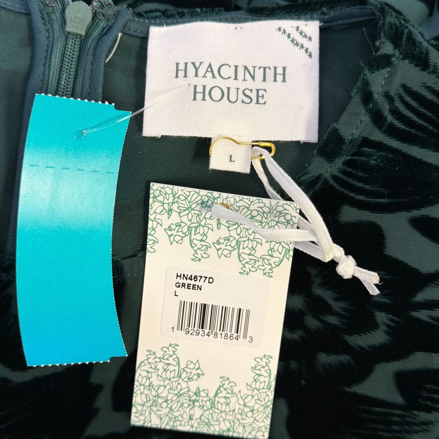 NWT Hyacinth House Green Velvet Floral Long Sleeve Dress L