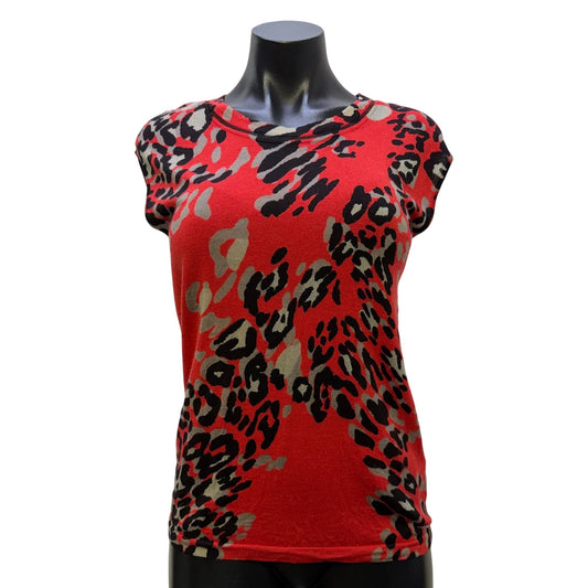 Escada Red & Black Leopard Print Wool Blend Blouse M