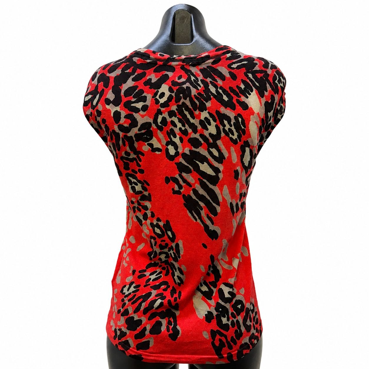 Escada Red & Black Leopard Print Wool Blend Blouse M