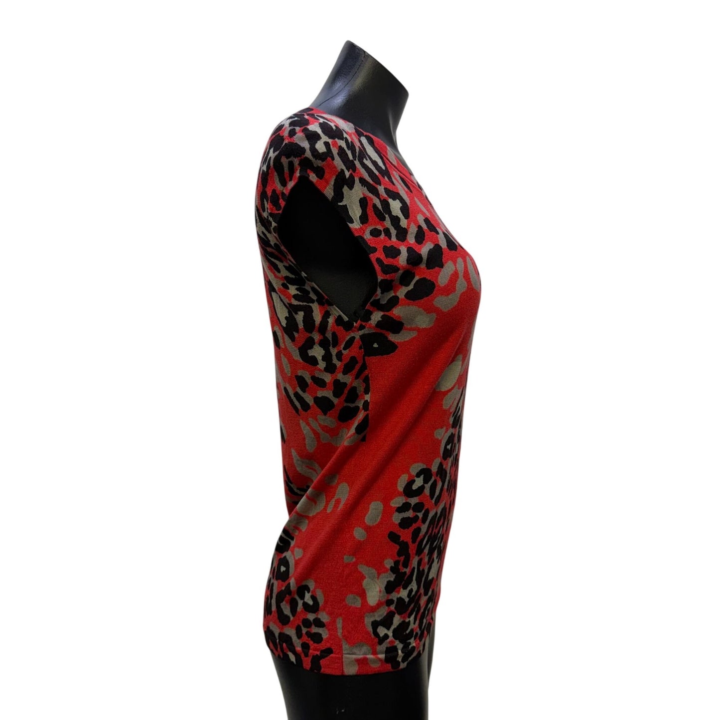 Escada Red & Black Leopard Print Wool Blend Blouse M