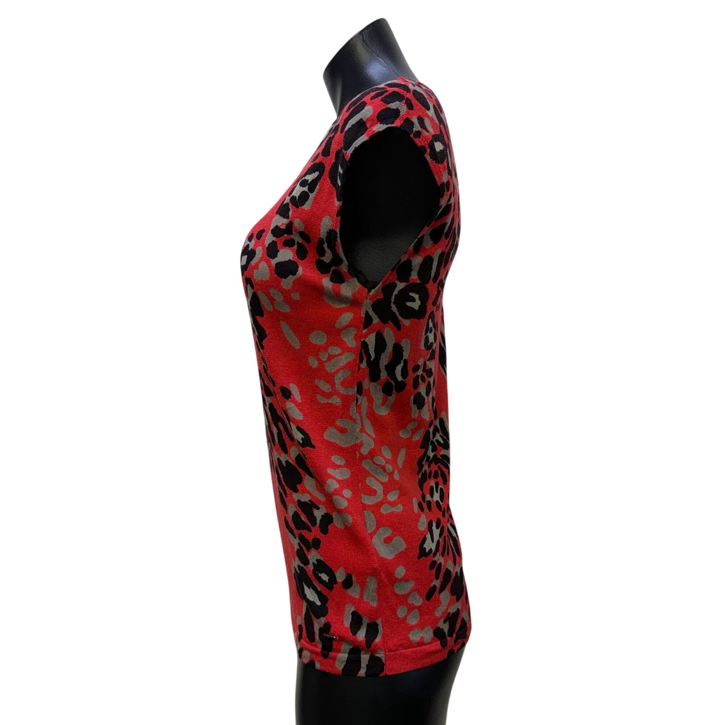 Escada Red & Black Leopard Print Wool Blend Blouse M