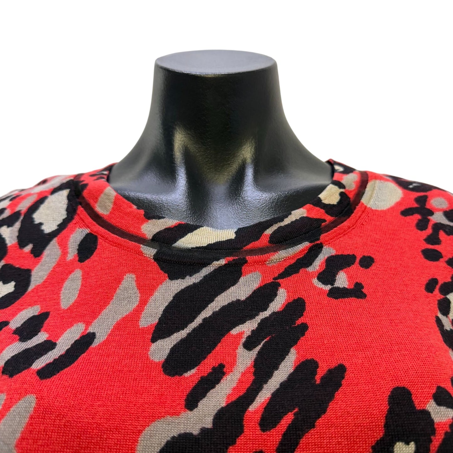 Escada Red & Black Leopard Print Wool Blend Blouse M