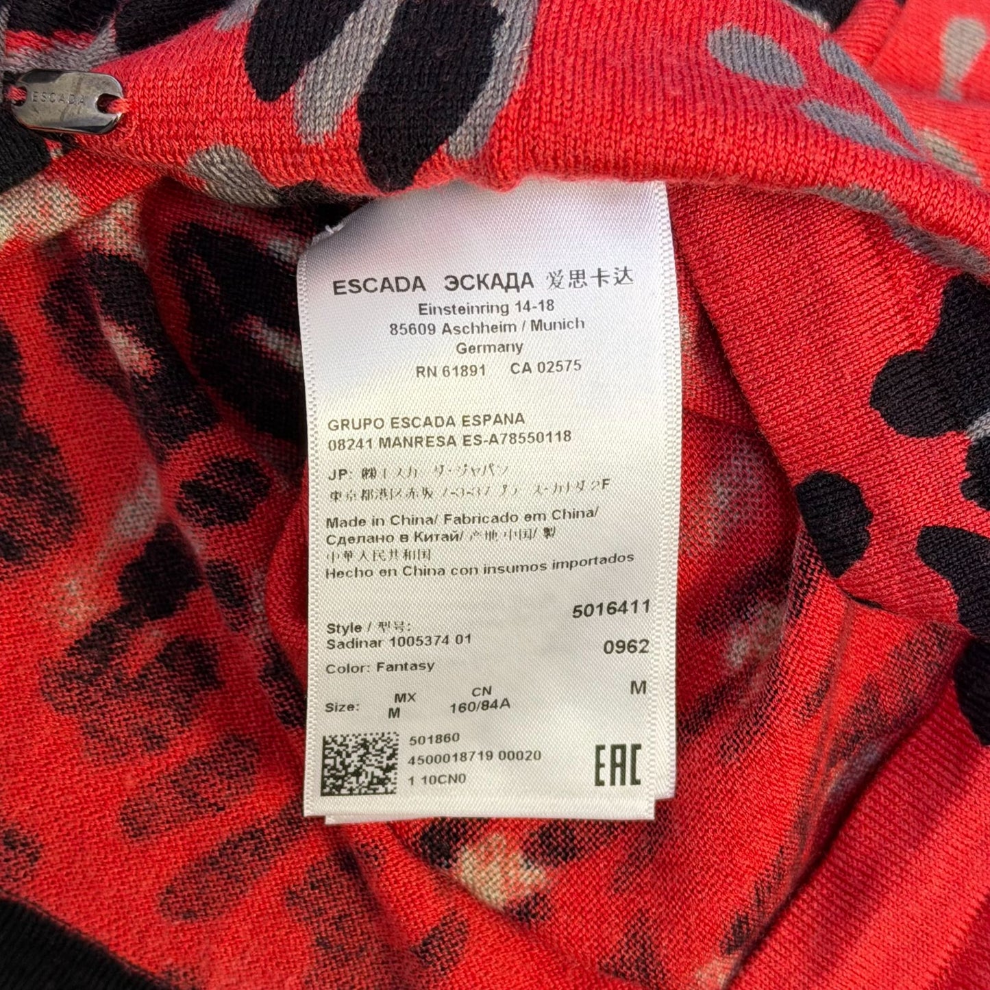 Escada Red & Black Leopard Print Wool Blend Blouse M