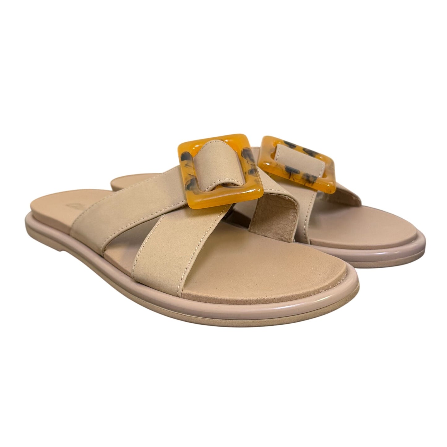 Olukai Beige Sandals With Yellow Buckle Accents Size 7