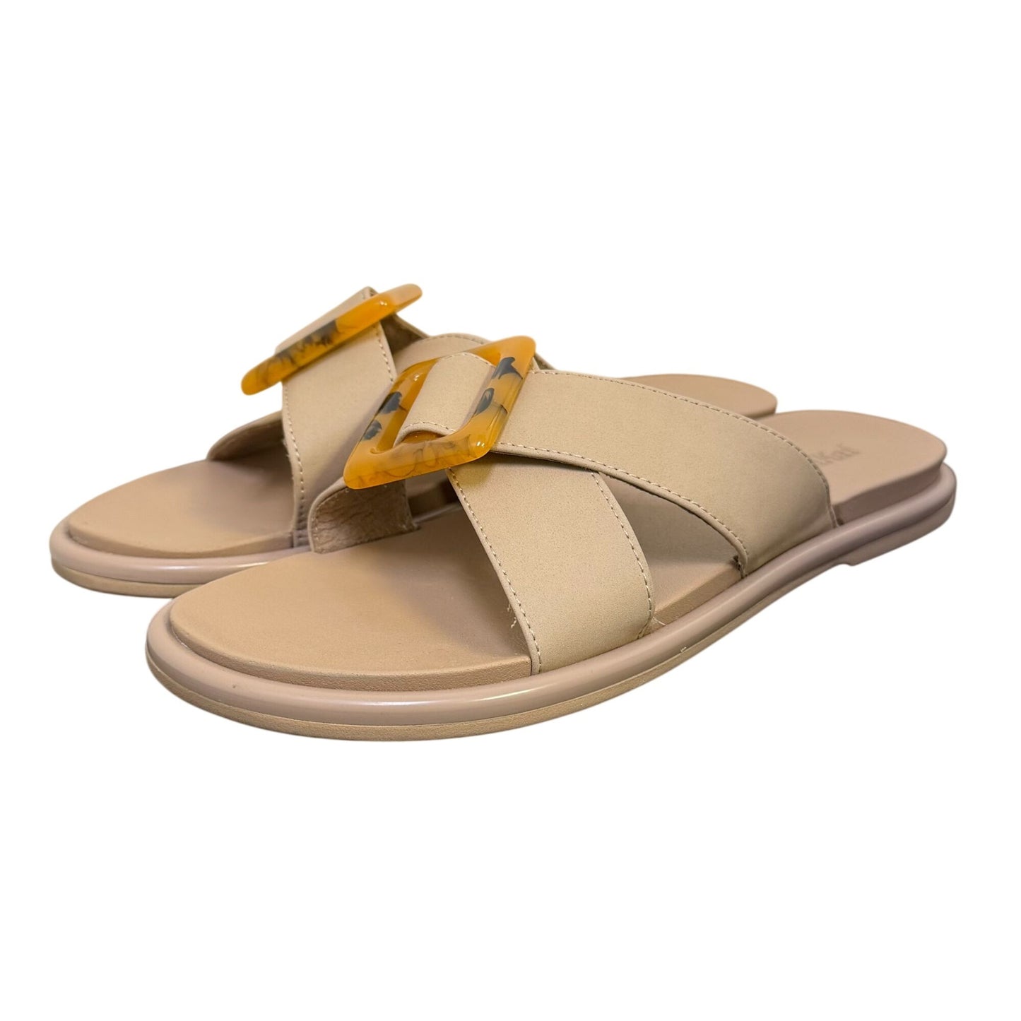 Olukai Beige Sandals With Yellow Buckle Accents Size 7