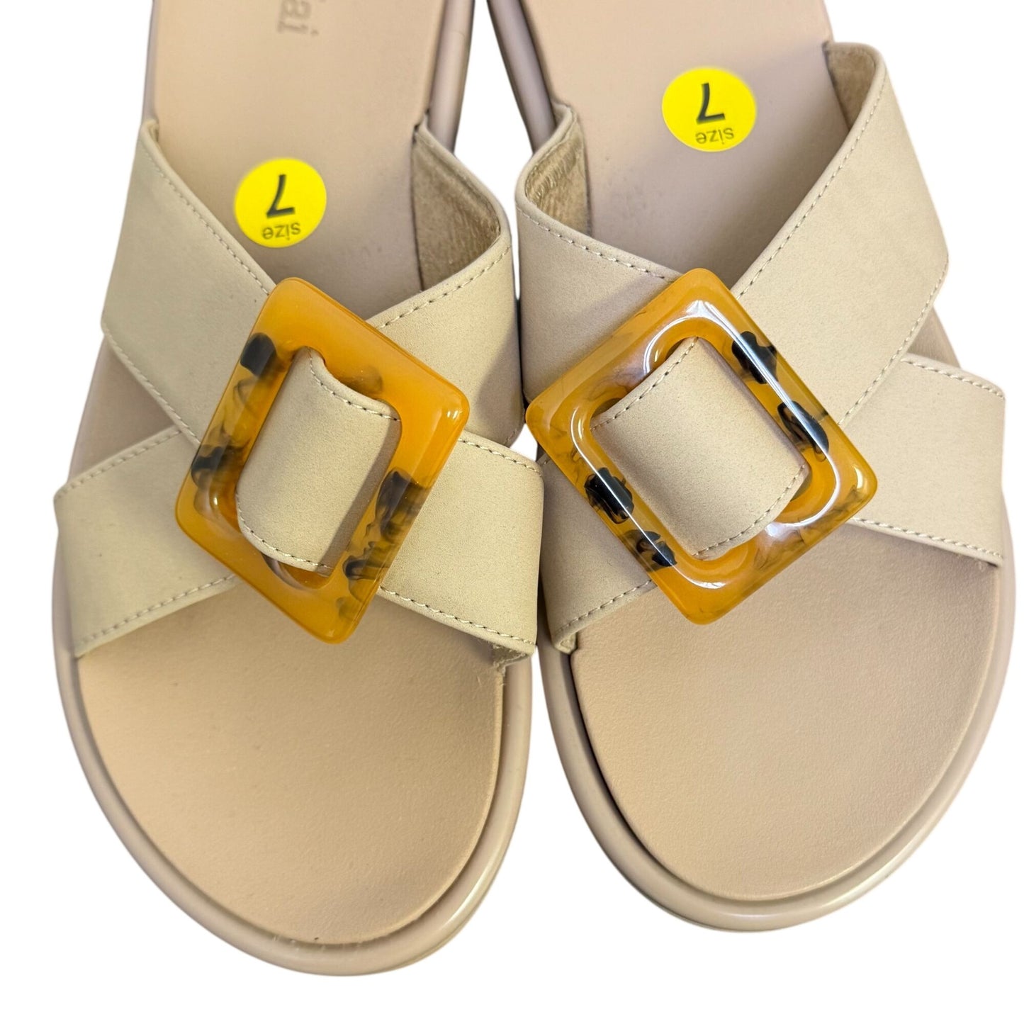 Olukai Beige Sandals With Yellow Buckle Accents Size 7