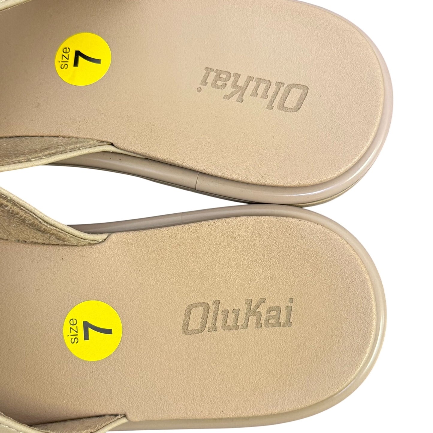 Olukai Beige Sandals With Yellow Buckle Accents Size 7