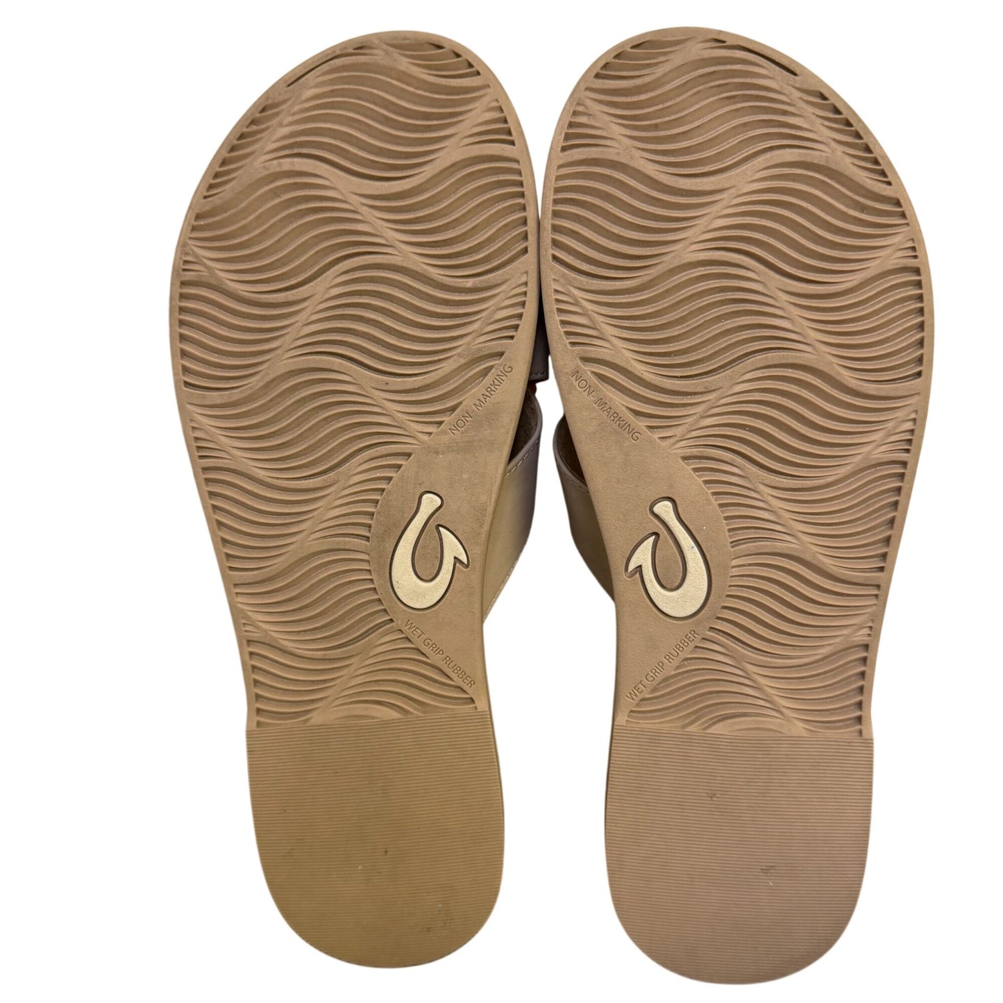 Olukai Beige Sandals With Yellow Buckle Accents Size 7