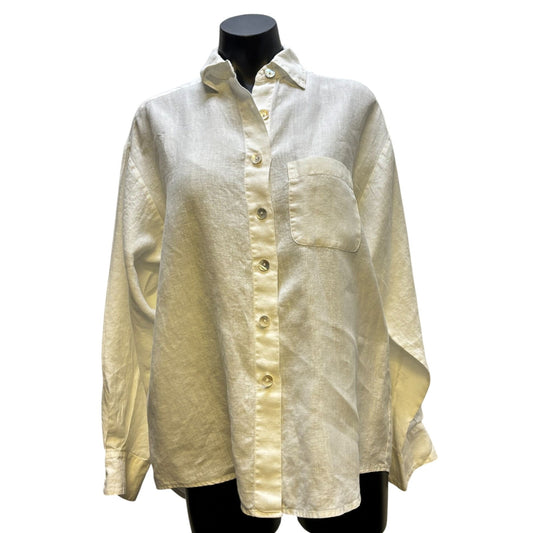 Bryn Walker Womens White Button-Up Linen Shirt S