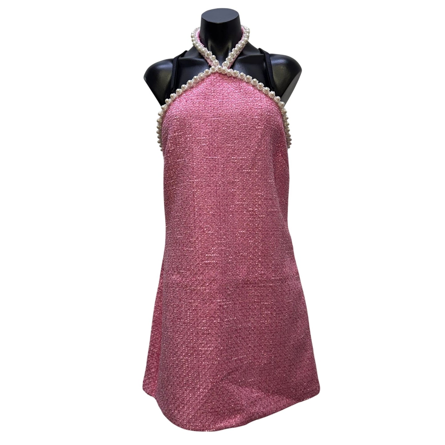 Hyacinth House Pink Halter Dress With Pearl Trim M