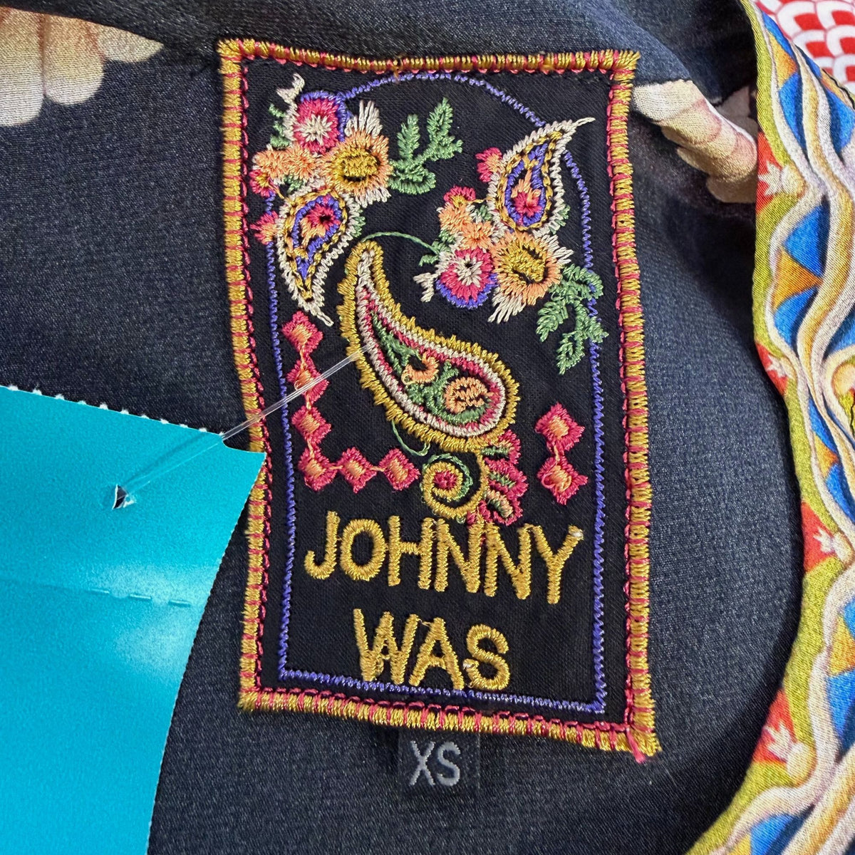 Johnny Was Blouse Black Silk Floral & Dragon Print XS