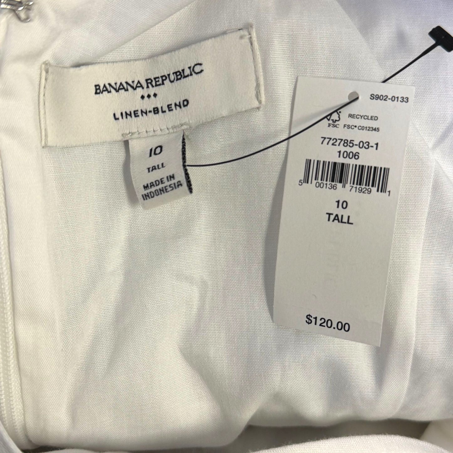 NWT Banana Republic Linen-Blend White V-Neck Dress 10 Tall