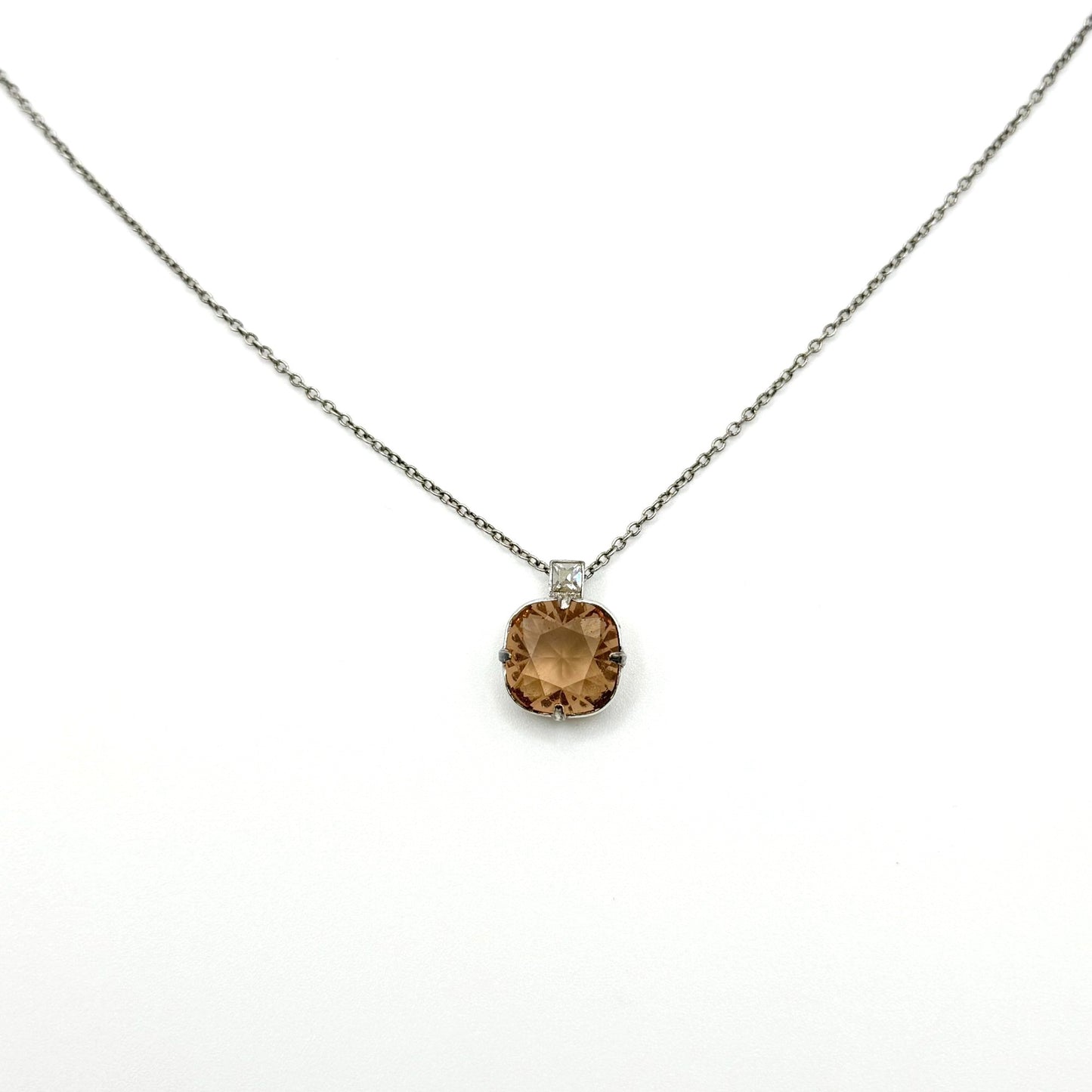 Brighton Silver Necklace With Square Pendant Featuring Amber-Colored Stone