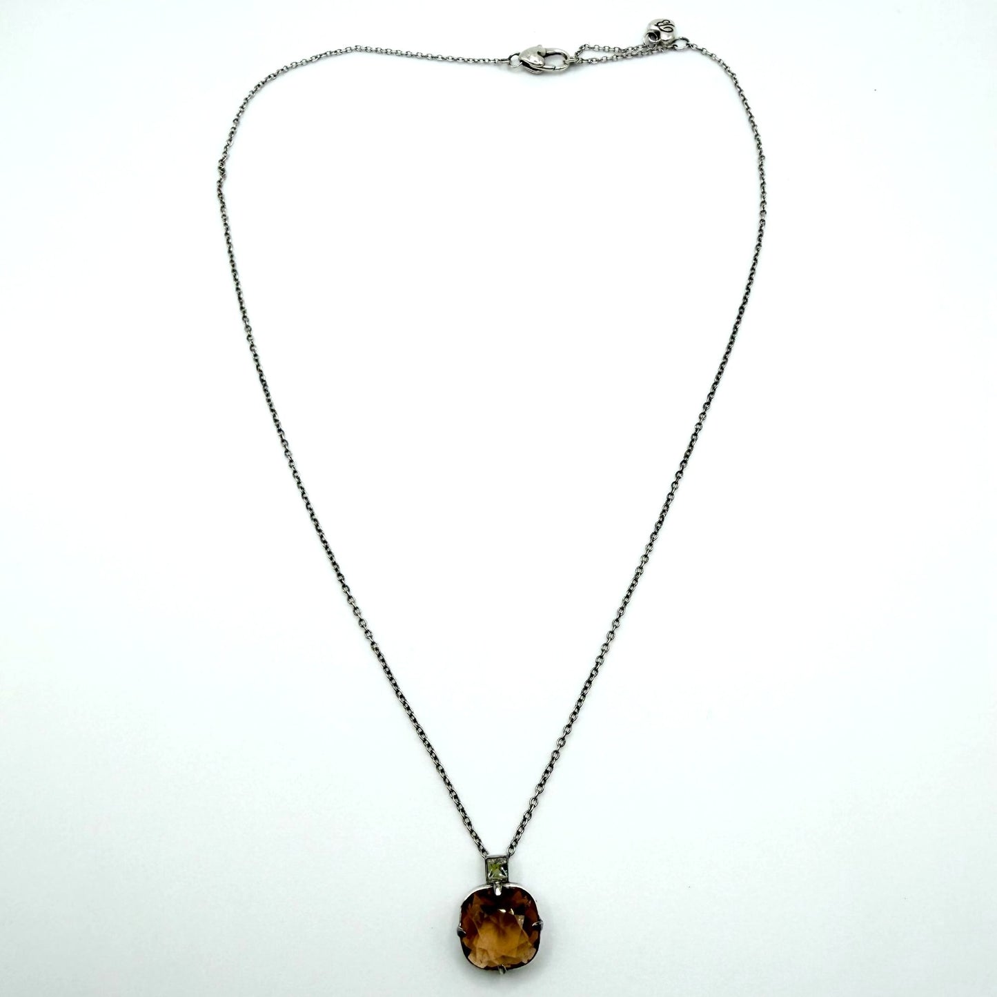 Brighton Silver Necklace With Square Pendant Featuring Amber-Colored Stone