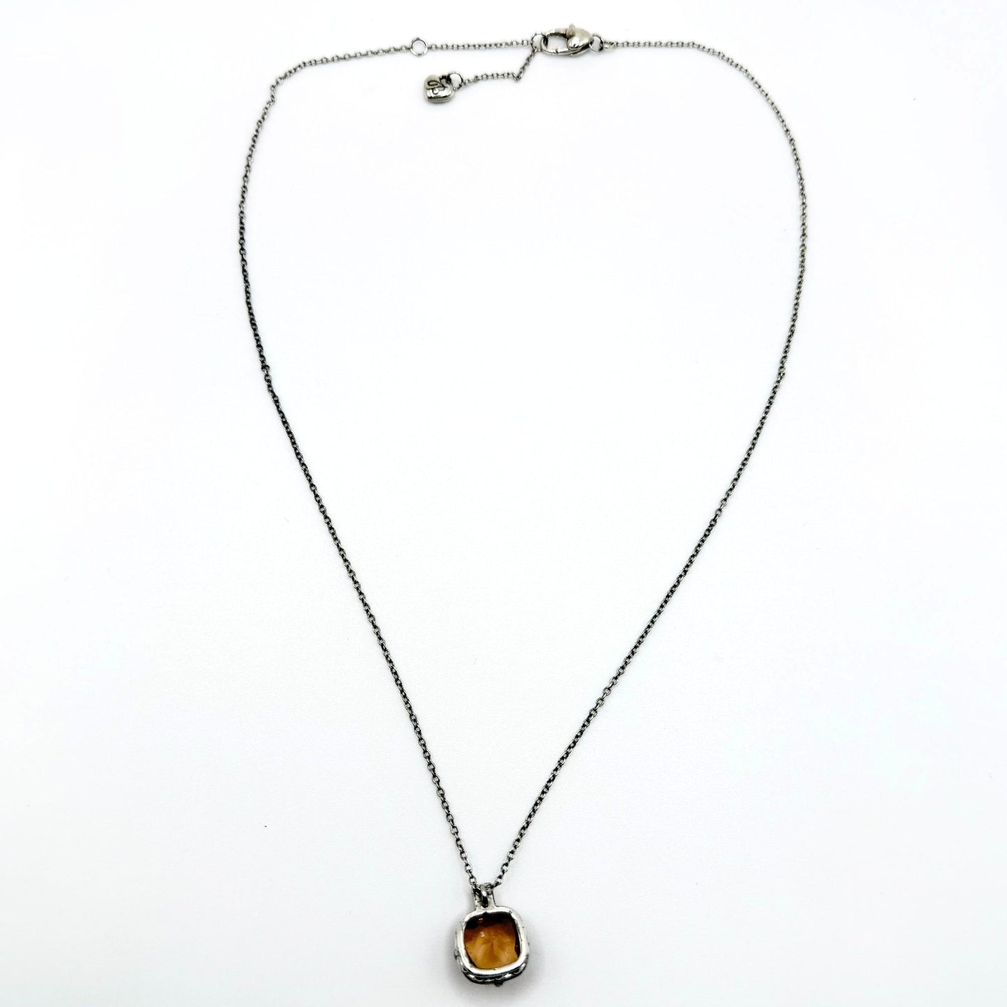 Brighton Silver Necklace With Square Pendant Featuring Amber-Colored Stone