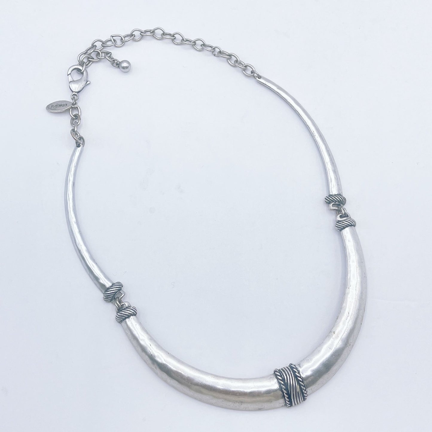 Silver-Tone CHICOS Textured Crescent Collar Necklace With Lobster Clasp