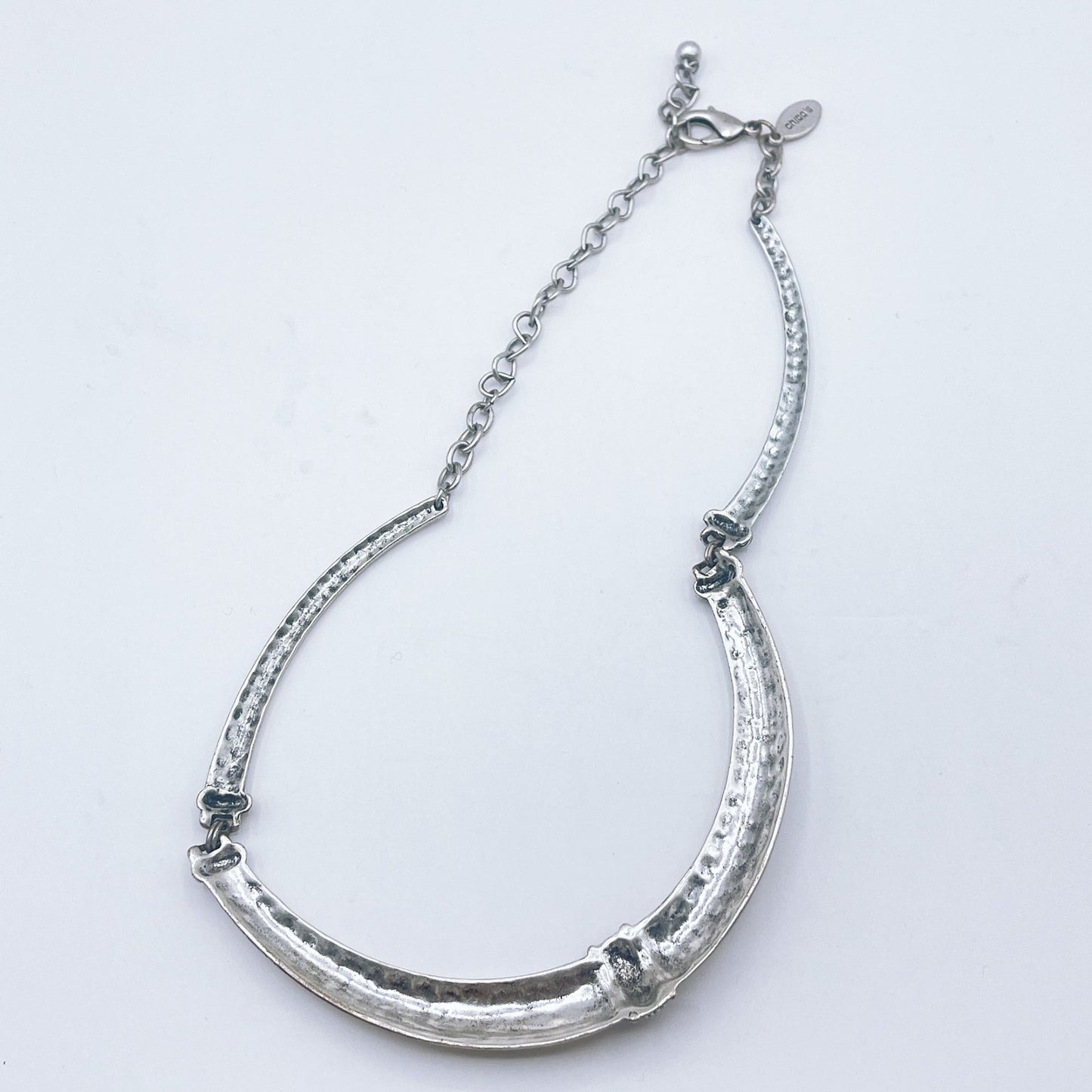 Silver-Tone CHICOS Textured Crescent Collar Necklace With Lobster Clasp