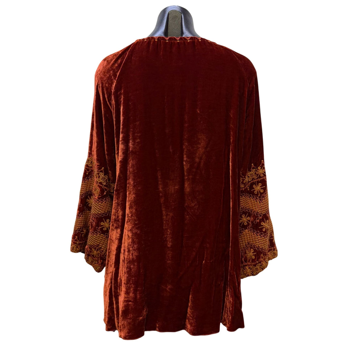 Johnny Was Velvet Embroidered Tunic Top Orange Floral L