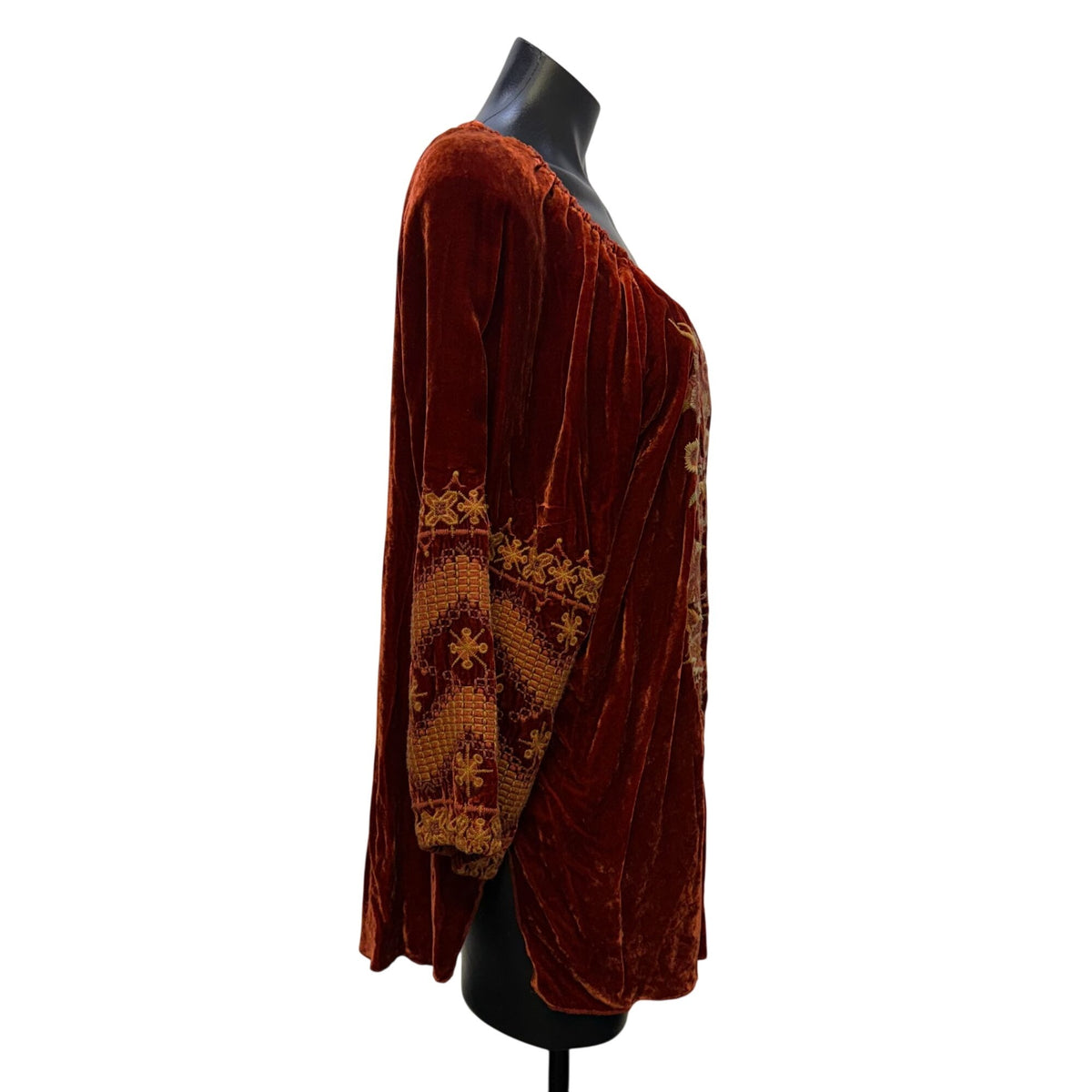 Johnny Was Velvet Embroidered Tunic Top Orange Floral L