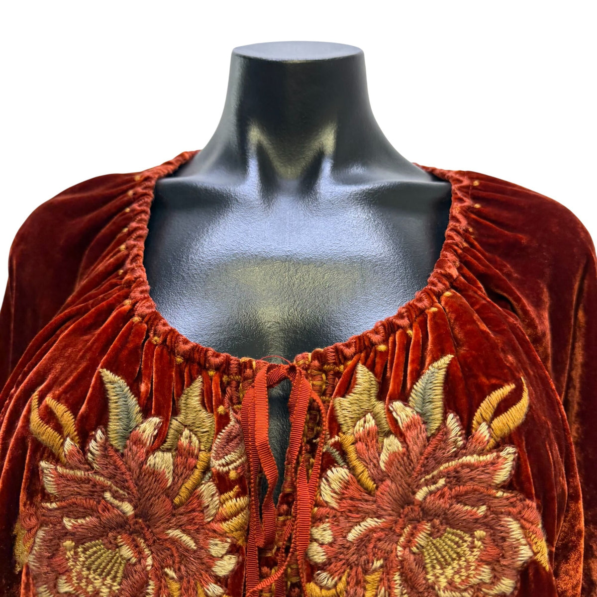 Johnny Was Velvet Embroidered Tunic Top Orange Floral L