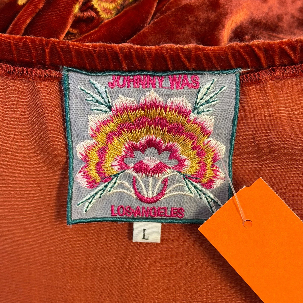 Johnny Was Velvet Embroidered Tunic Top Orange Floral L