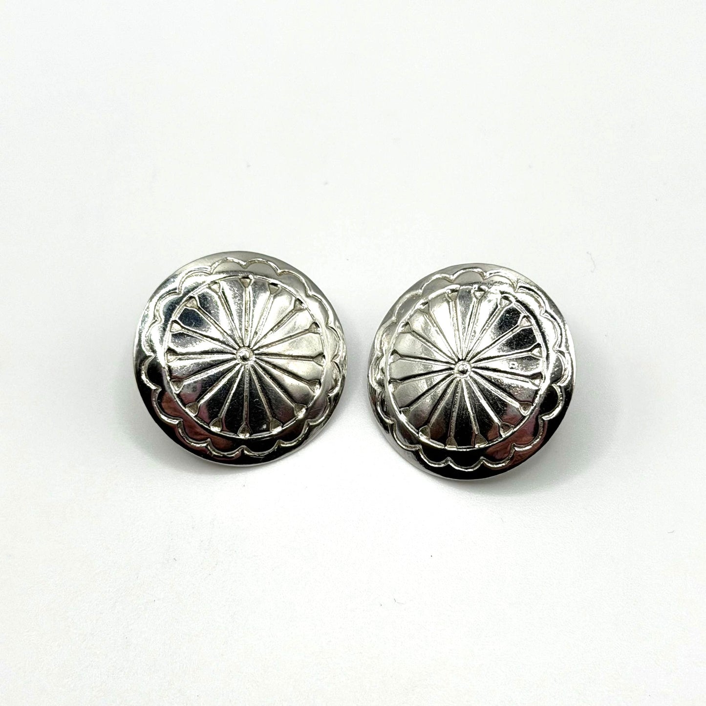 Vintage Sterling Silver Sunburst Disc Stud Earrings