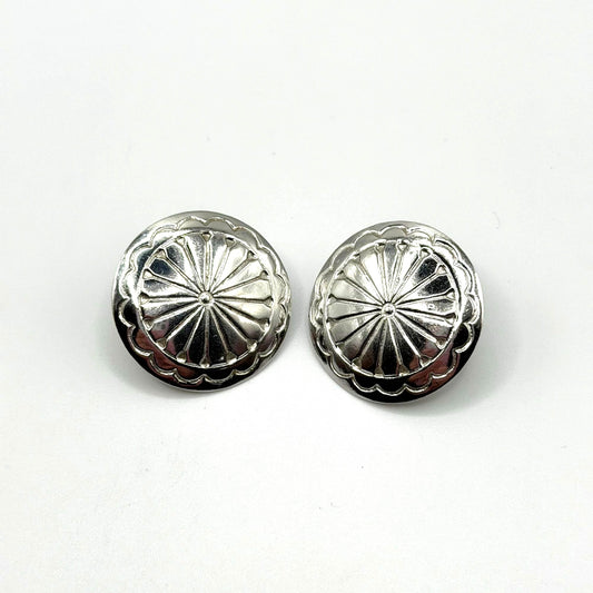 Vintage Sterling Silver Sunburst Disc Stud Earrings