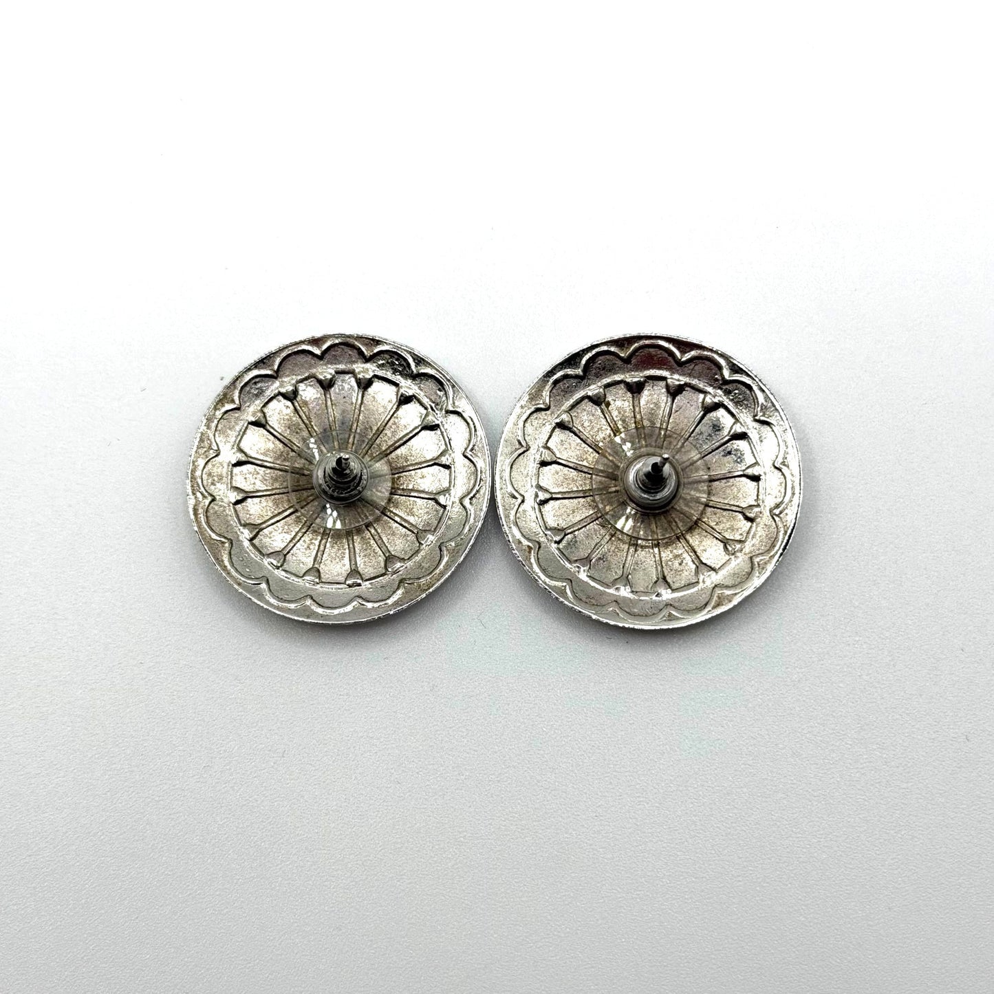 Vintage Sterling Silver Sunburst Disc Stud Earrings