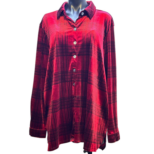 John Mark Red Plaid Velour Tunic Shirt XL